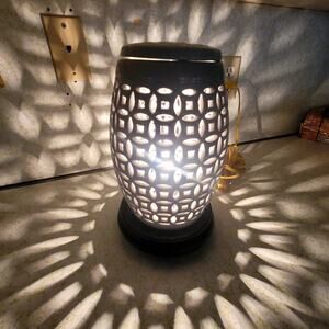 Chinoiserie Blanc de Chine pierce porcelain table lamp Black Base White Table